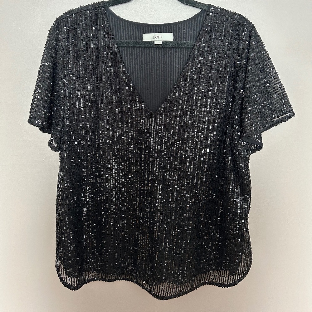 LOFT black sequin v neck
